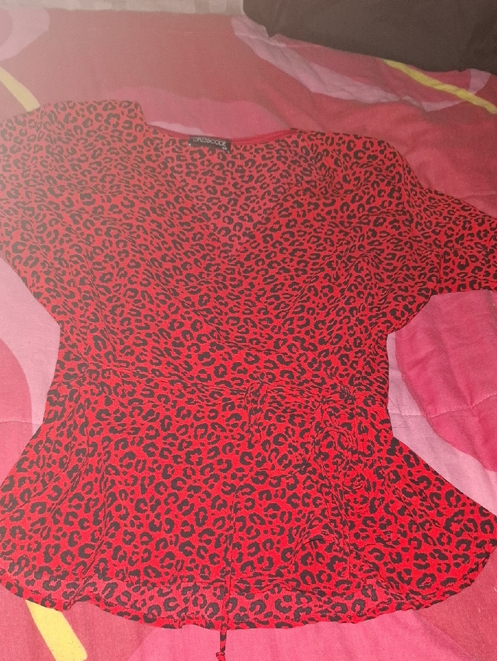 Red Leopard Print Peplum Blouse by Unbranded